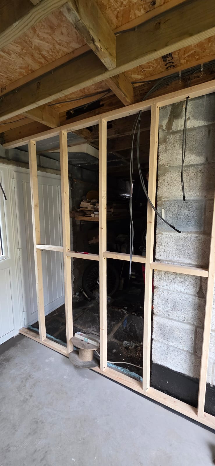 First fix wiring in a new build timber frame